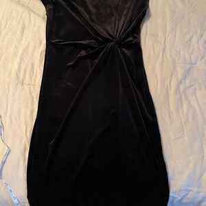Black Twist-Front Velvet Sheath Dress